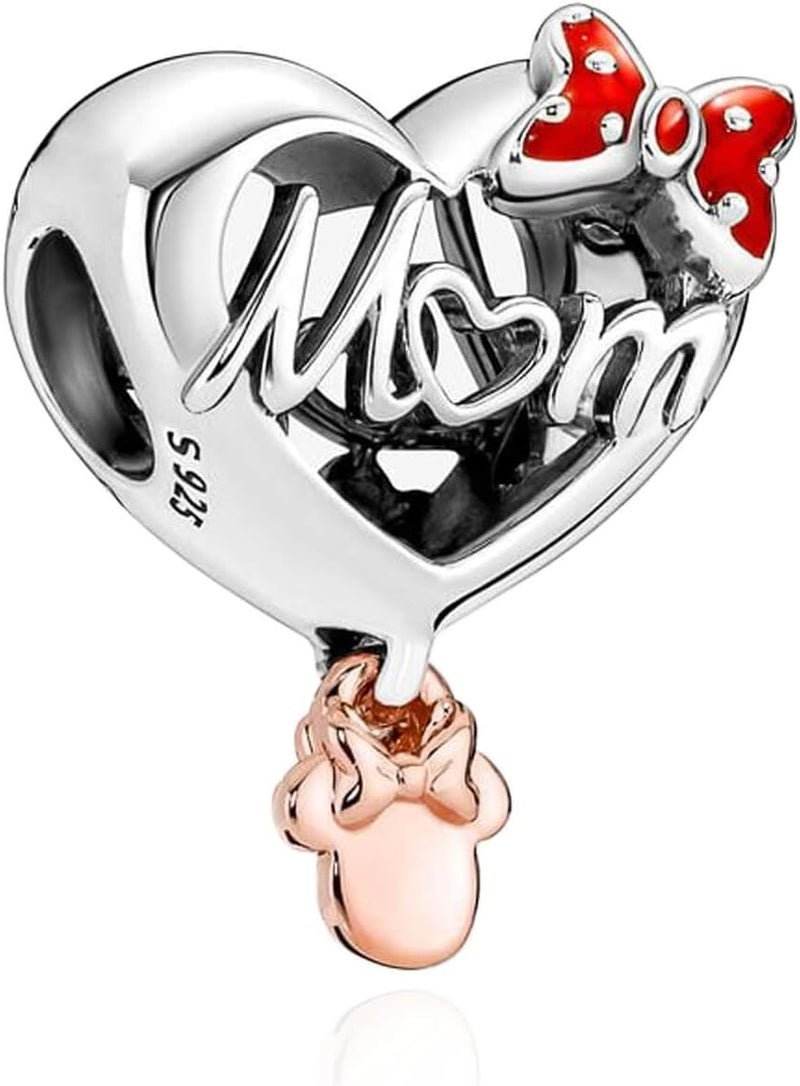 VALGACLS 925 Sterling Silver Family Love Mom Mouse Heart Charms for Bracelets Necklace Valentine's Day Mother's Day Jewelry Charm for Women - Image 1